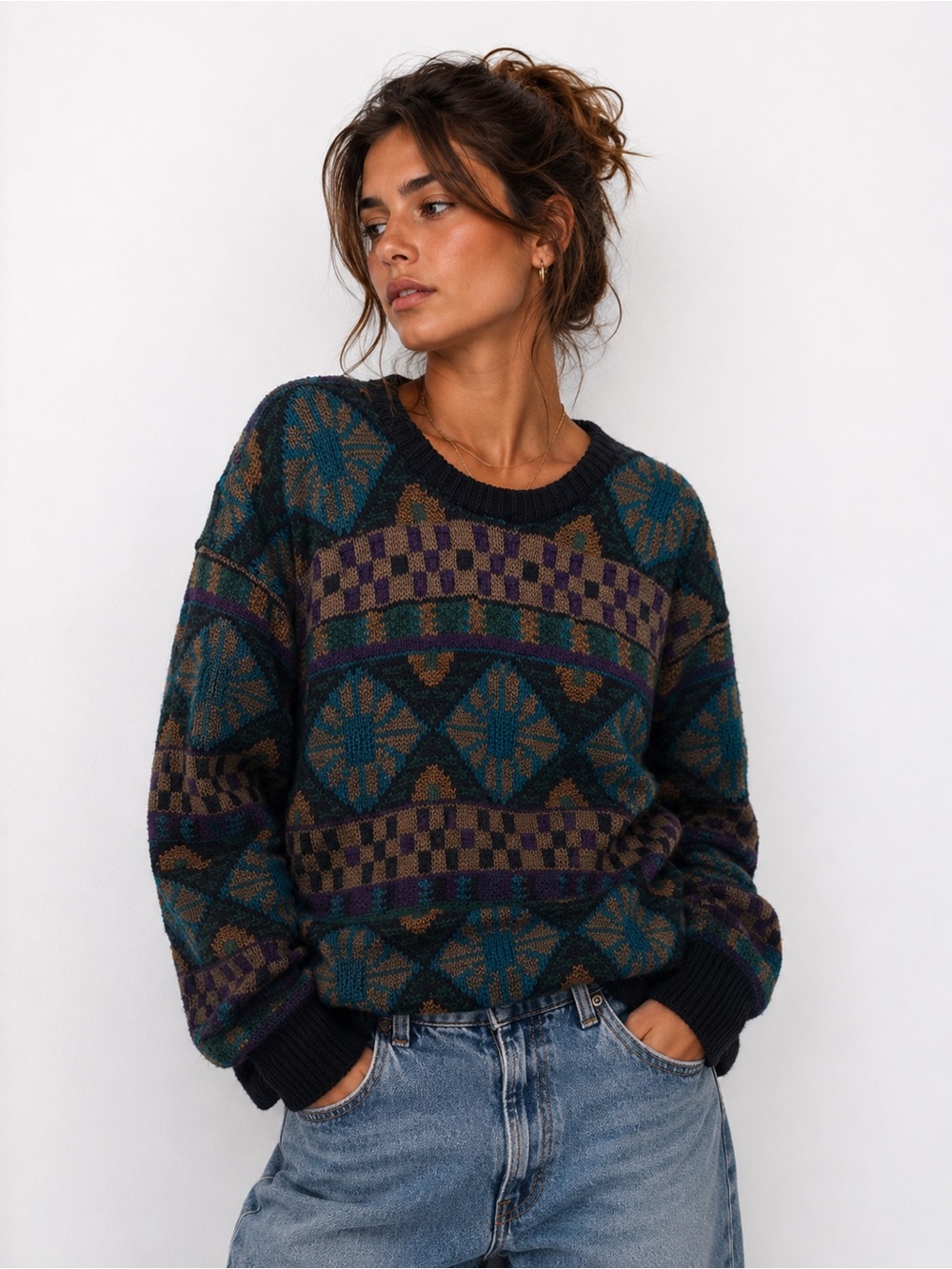 Vintage Northern Isles Geometric Pattern Sweater Grandmacore Cotton Chunky Cozy